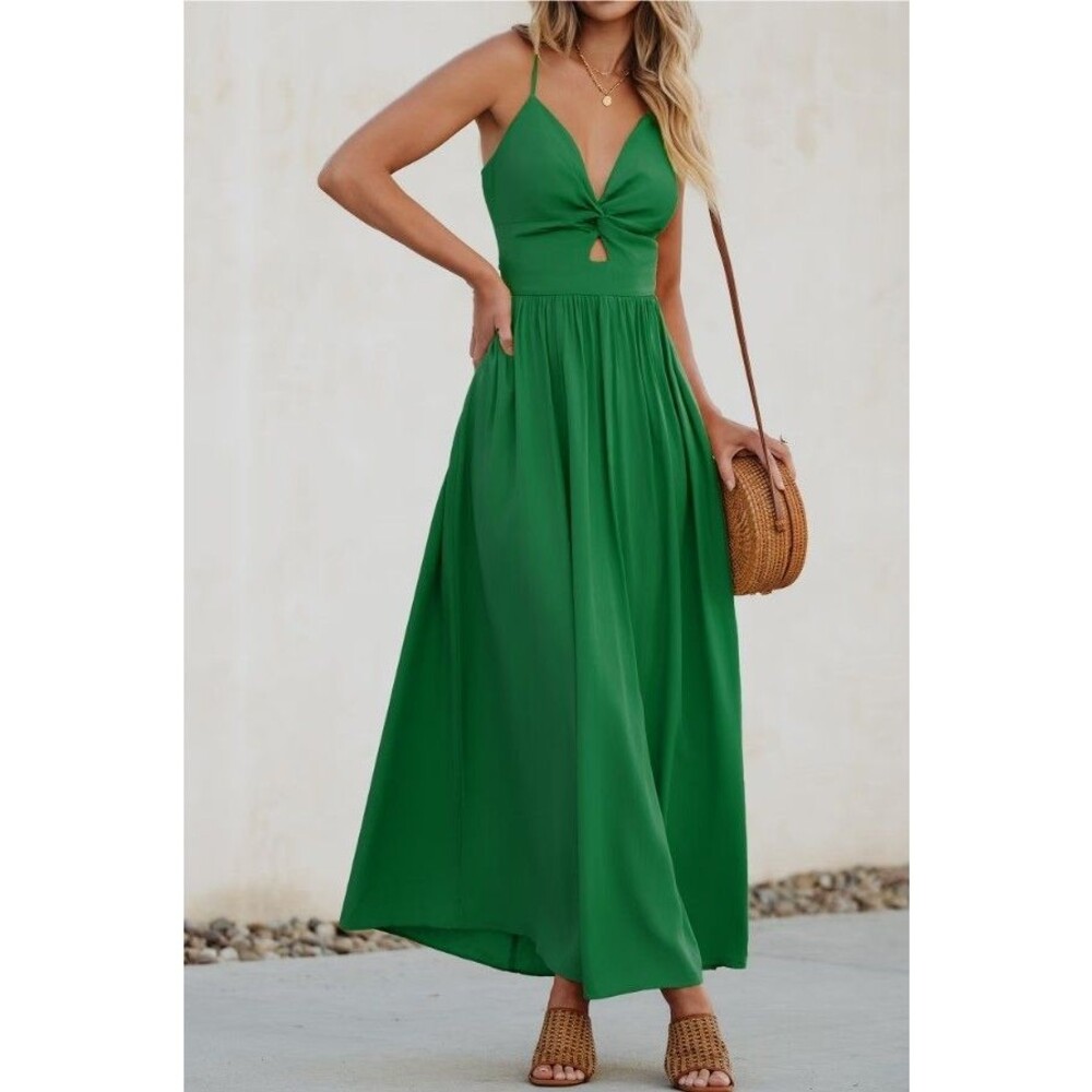 CUPSHE Green Maxi Dress Front Twist Keyhole Sleeveless Rayon NWT Women’s Medium